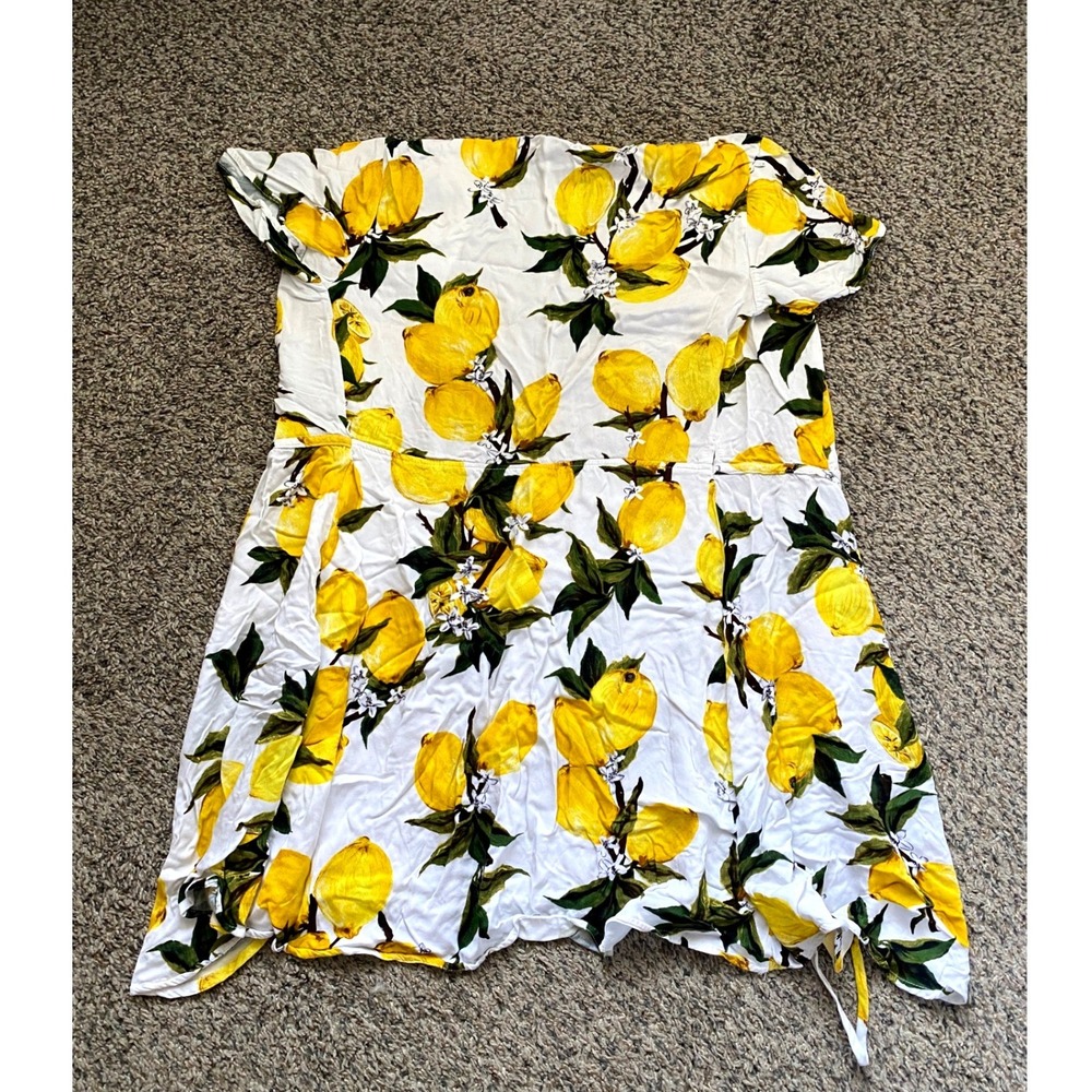 Lulus Wrap Dress Womens Small White Yellow Lemon Print Short Sleeve Mini Summer - Picture 7 of 7